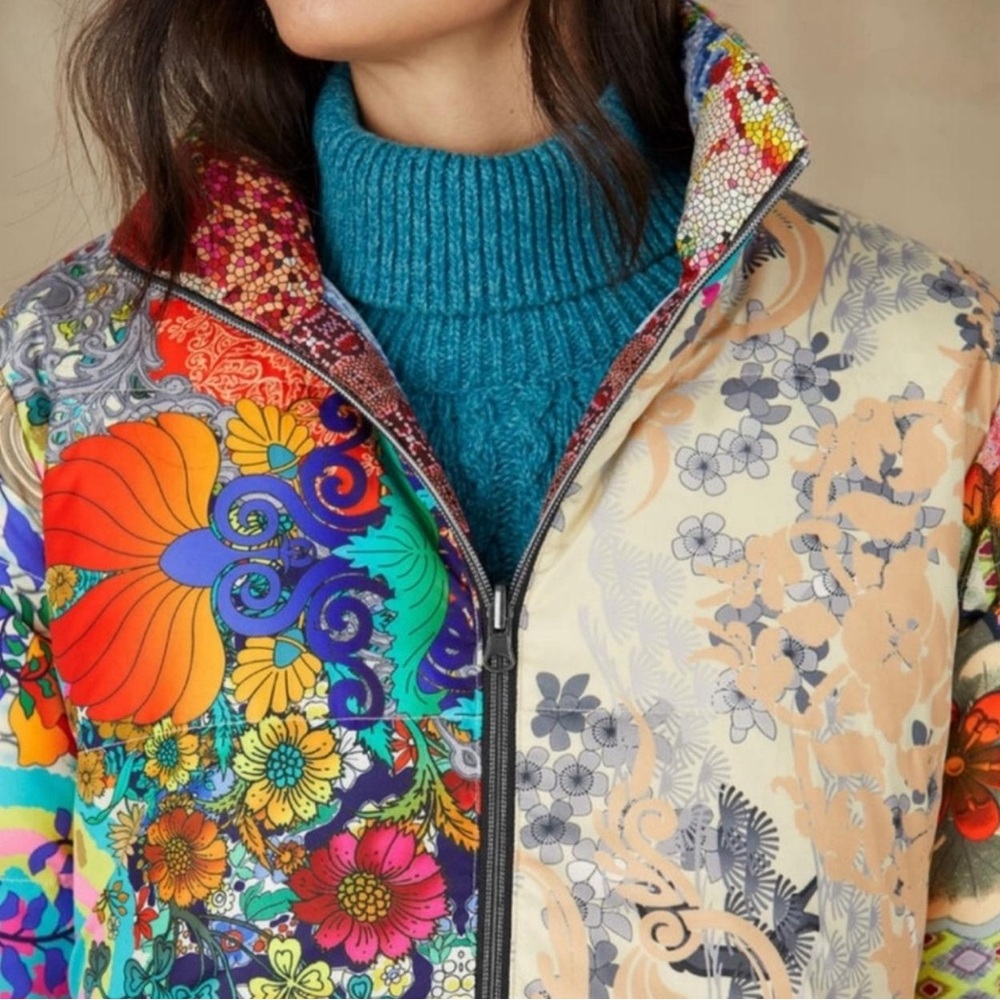 Johnny Was Multicolor Patchwork Puffer Jacket - image 9